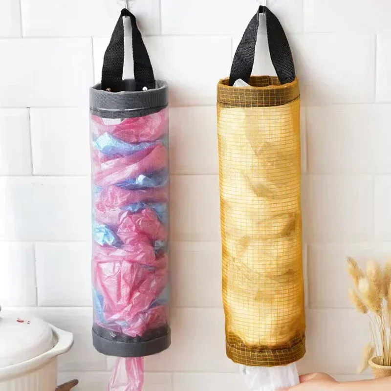 Kitchen Wall Mount Bag Holder No-Punch Grocery Bag Holder Dispenser Hanging Storage Trash Garbage Bag Garbage Organizer hwendan