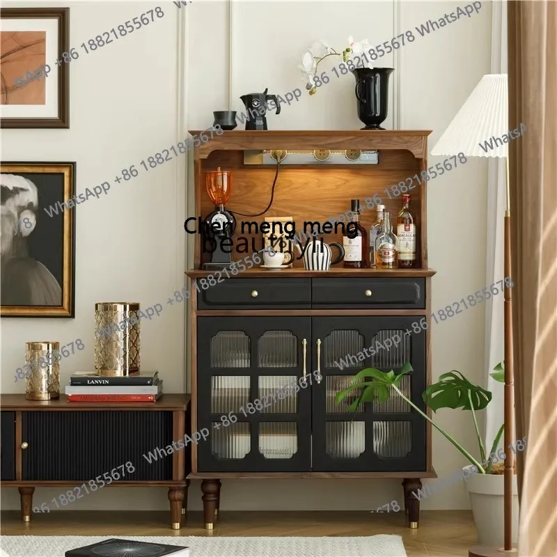 

French retro all-solid wood dining side cabinet, household cabinet, medieval style, kitchen storage, integrated cabinet H