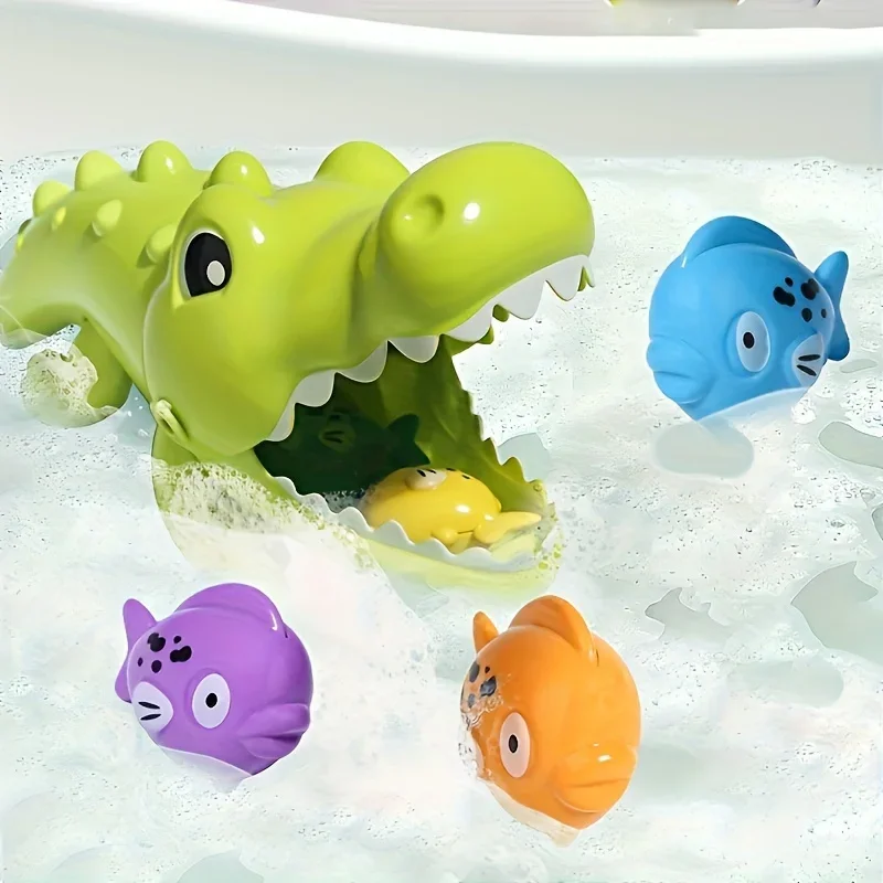 Juguetes de baño de agua para niños, juguetes educativos creativos, cocodrilo grande extraño para comer peces pequeños, Color aleatorio