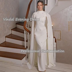 Vindal Evening Dress O-Neck Floor Length Straight Crepe Built-in Bra Beaded Elegant Short Sleeves Saudi Arabia For Woman 2024