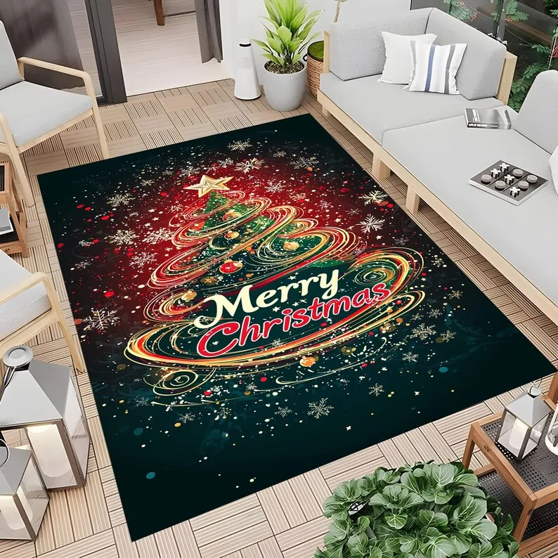 Christmas Print Doormat Merry Xmas Holiday Rug for Home Decor Festive New Year Gift Mat Non-Slip Design