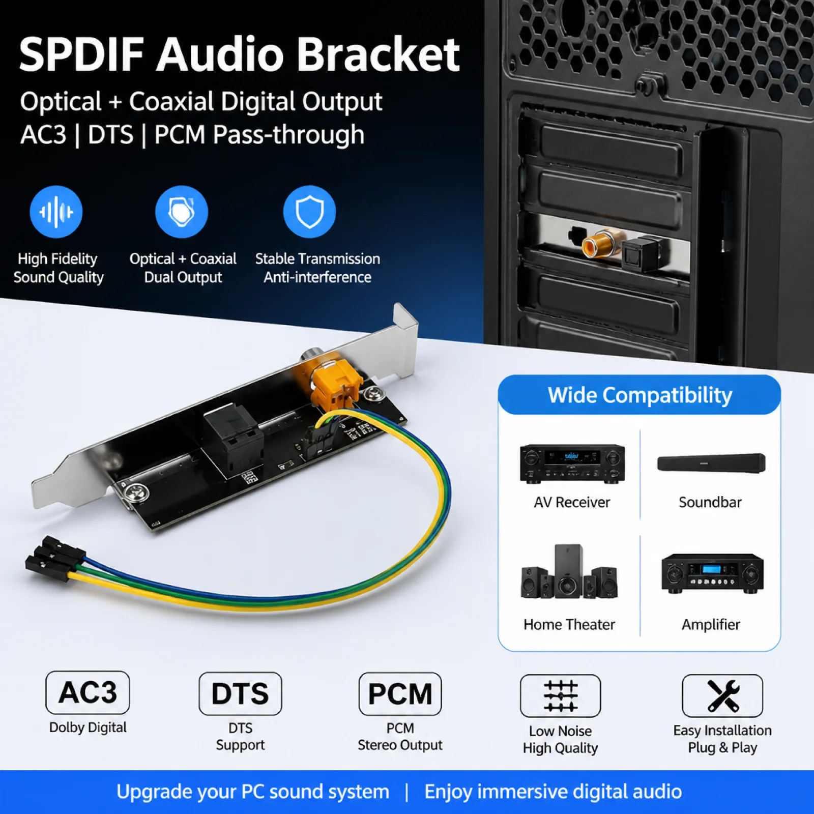 otherboard SPDIF Output Bracket Gold Connector Optical Audio Bracket Multichannel Audio Digital Surround Sound Support Optical A