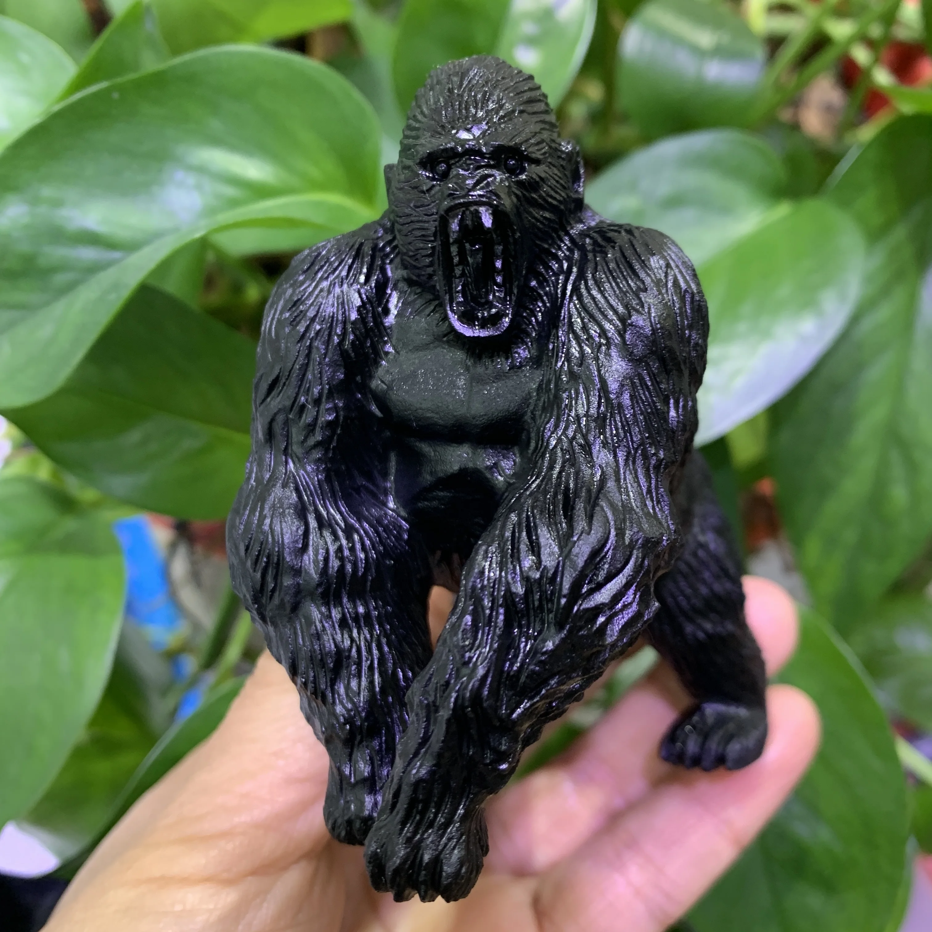 Natural Black Obsidian Carved orangutan sculpture Gorilla Figurine Statue