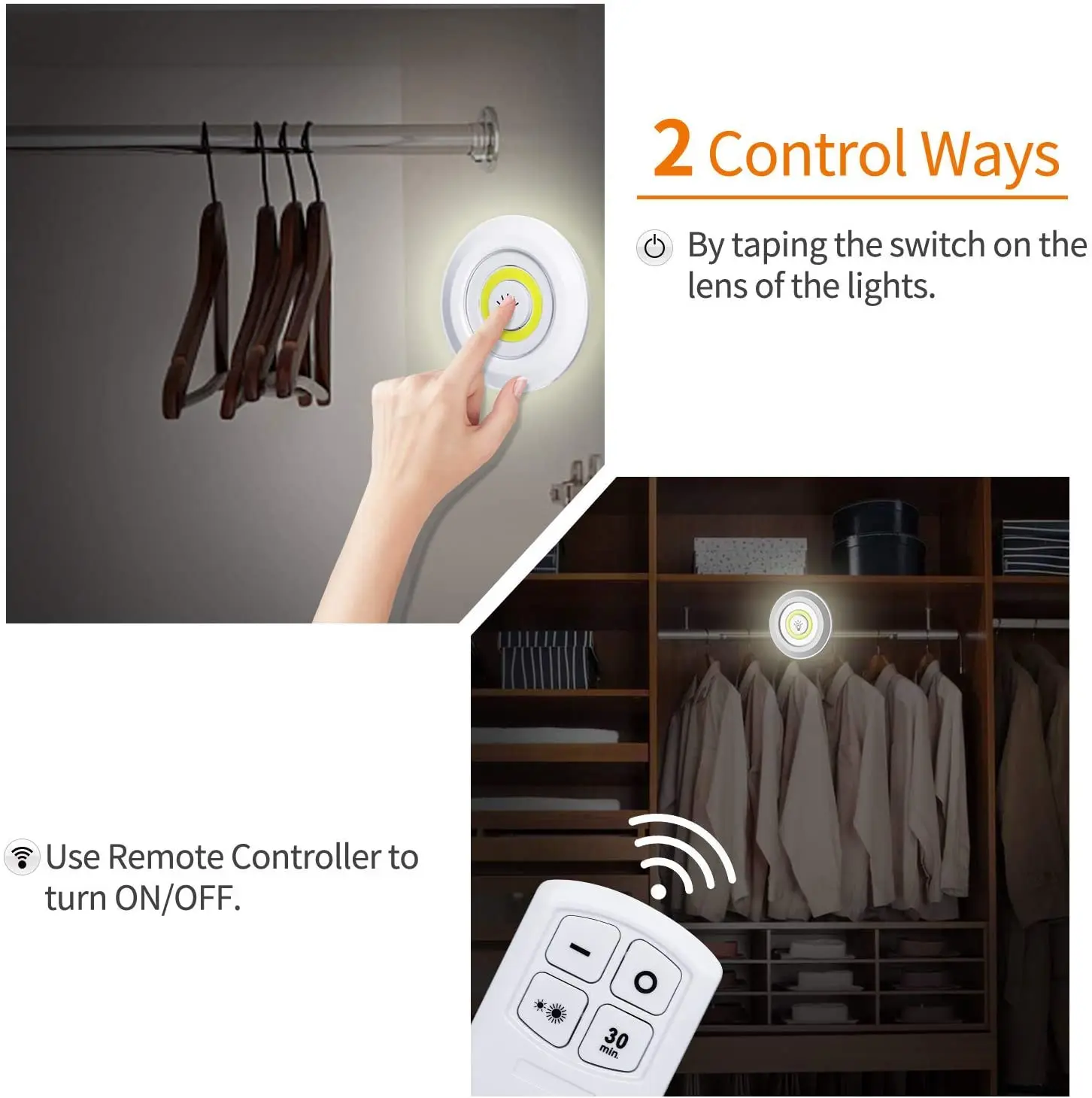 Dimmable 3W COB Under Cabinet Lamp LED Night Light Remote Control Wardrobe Light Switch Push Button for Stairs Kitchen Bathroom