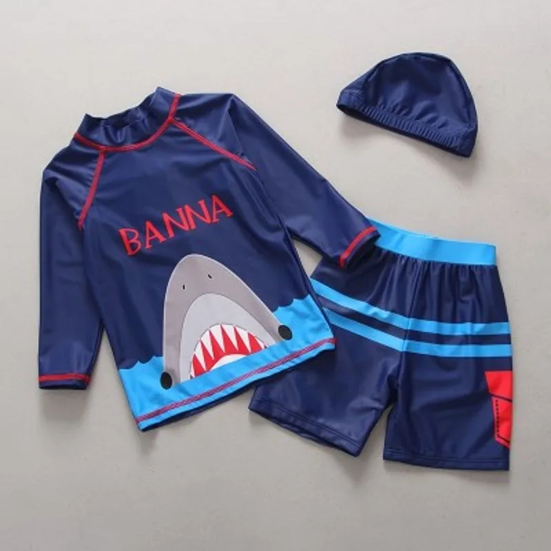 Kids Boy Swimsuit Two Piece Children Swimwear Child Swim Trunk Beach Cap Baby Swimsuit Cartoon Split Rash Guard Bathing Suit