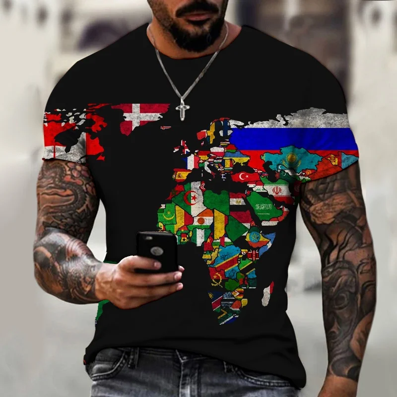 

Motorcycles Men's short sleeve T-shirts crew neck print 3D graphics World Map_Harajuku_Fashion_Summer t shirt for men