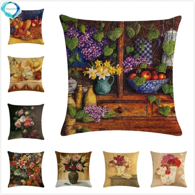 

Sunflower Cotton Linen Throw Pillow Cushion Cover Flower Pattern Decorative Pillowcase for Home Sofa Bed Fundas De Cojin 45x45cm