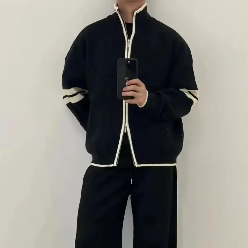 

Вязаный кардиган на молнии для мужчин, весенне-осенний, новый, с отложным воротником, зимняя одежда для подростков, свитер для мальчиков