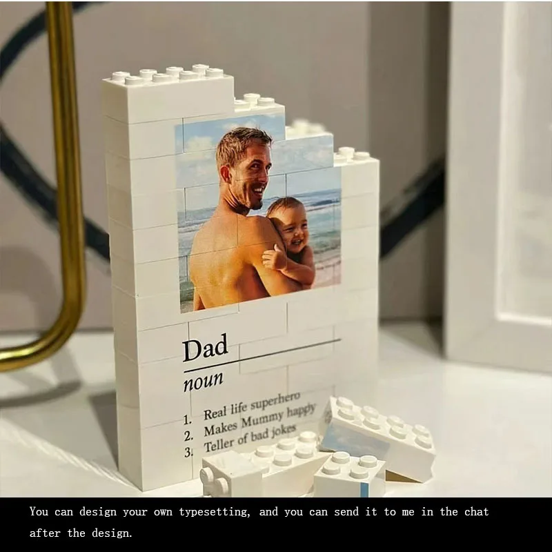 

Personalized Custom Photo Building Block Puzzle Engraved Text Brick Frame Sentimental Memorial Gift for Family Father's Day
