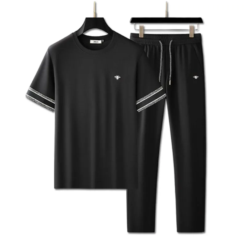 【 Modal 】 A complete set of soft air Layer 2025 Summer fashion color-blocking Men's casual sportswear