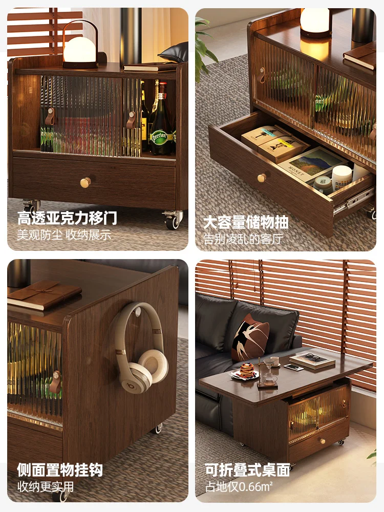 Carrinho de estilo medieval, mesa de centro removível, sofá, armário lateral, retrô, pequeno, apartamento, sala de estar, rack de elevação