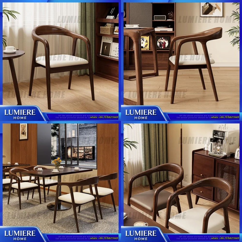 

Стул из цельного дерева, легкий обеденный стул с маленькой спинкой, скандинавский стул для отдыха в стиле натурального дерева, сборка не требуется, исследование кофе