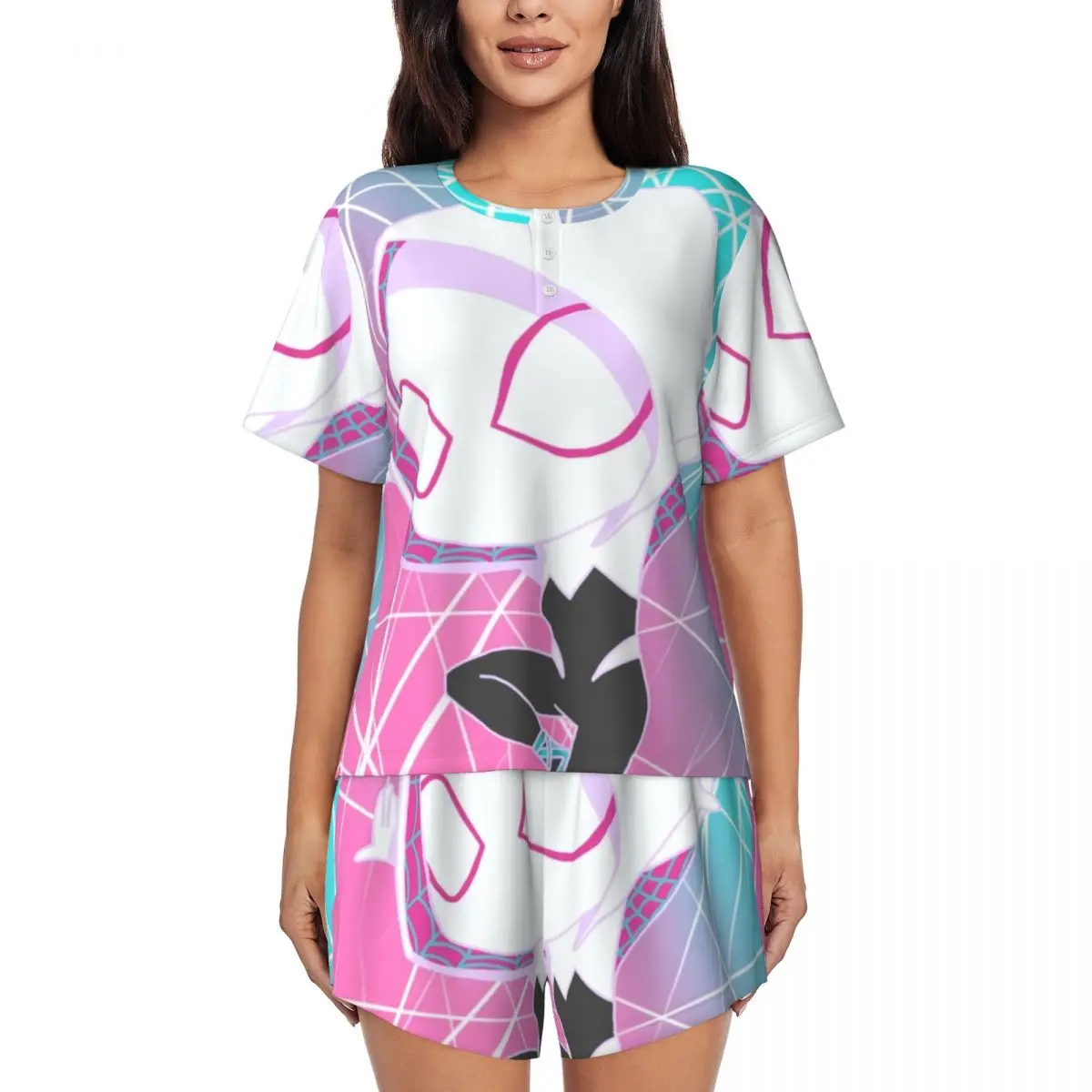 

Custom Ghost Spider Girl Pajamas Set for Women 2 Piece Short Sleeve Sleepwear Loungewear PJ Shorts Sets