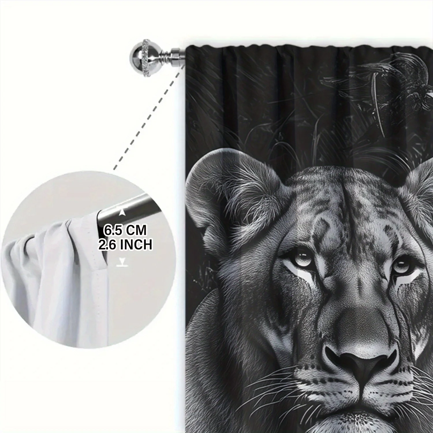 Black White Lion Family Lioness Cub Dark Background Blackout Rod Pocket Curtain Cool Powerful Elegant Bedroom Rest Bay Window