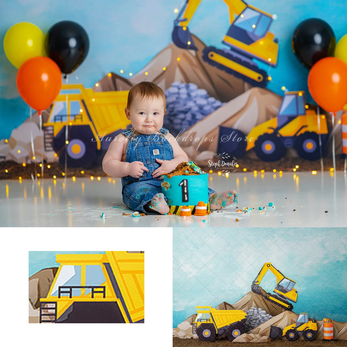 Construction Site Excavator Backgrounds Cake Smash Kids Adult Photography Props Child Baby Decors Studio Photo Backdrops