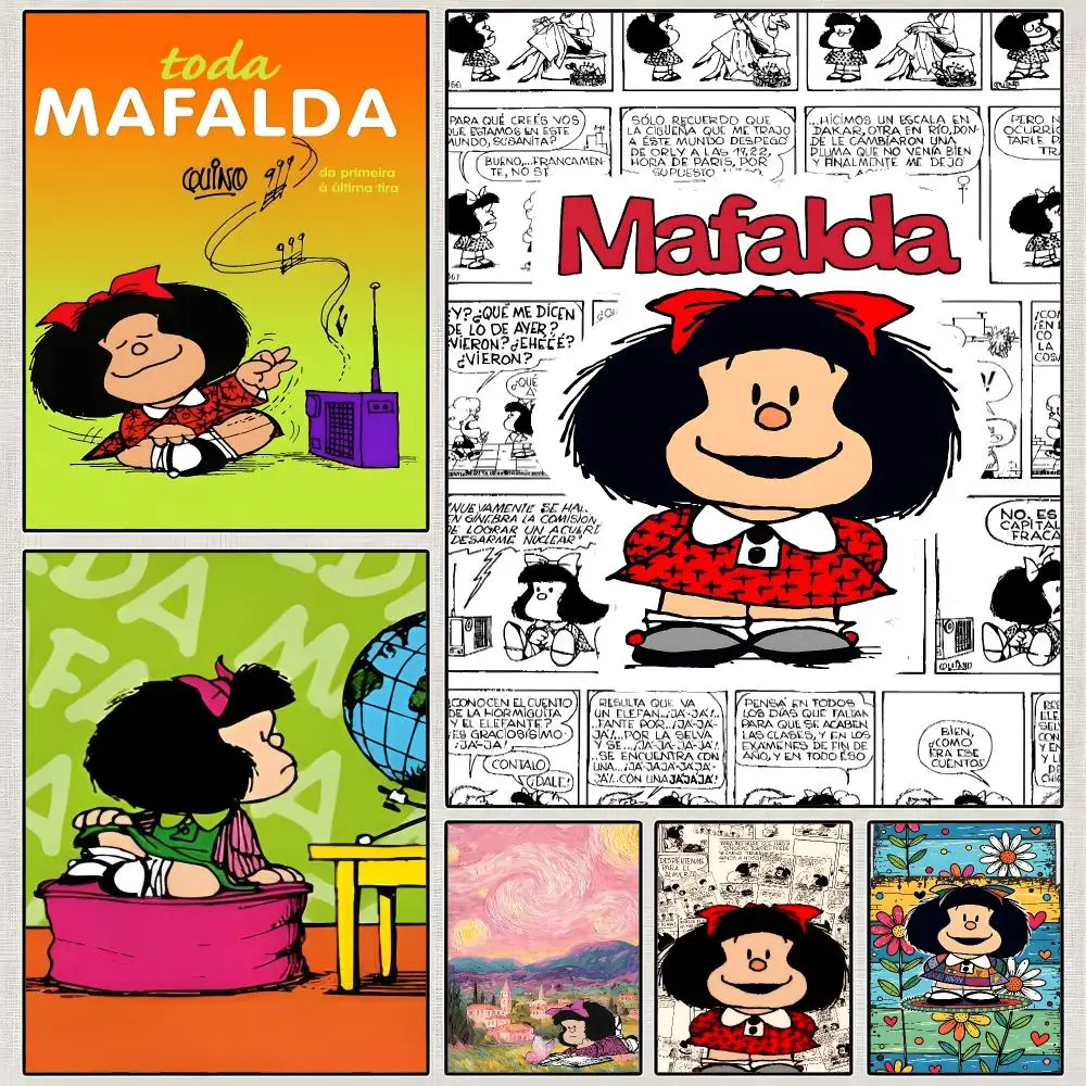 Comic Mafalda Argentine Cartoon Vintage Poster PP Wall Art Print Removable Water-Resistant Home Decor for Bedroom Apartment Gift