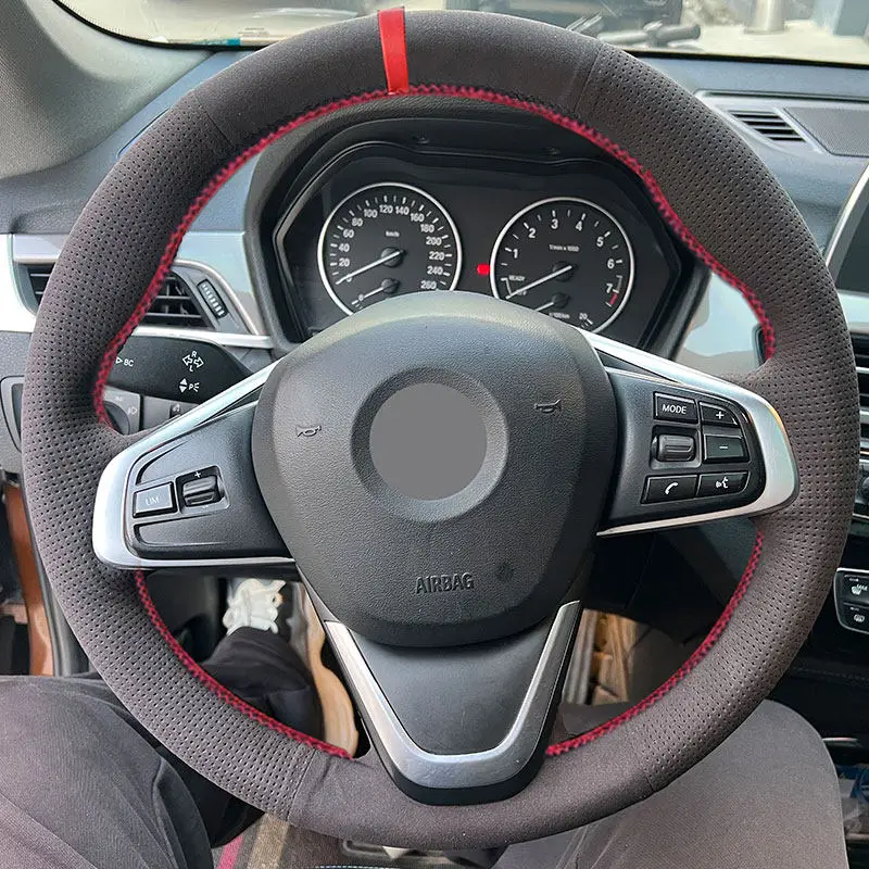 Car Interior Accessories Steering Wheel Cover For BMW F45 F46 X1 F48 X2 F39 2018 2019 Suede Perforated Leather Protective Trim