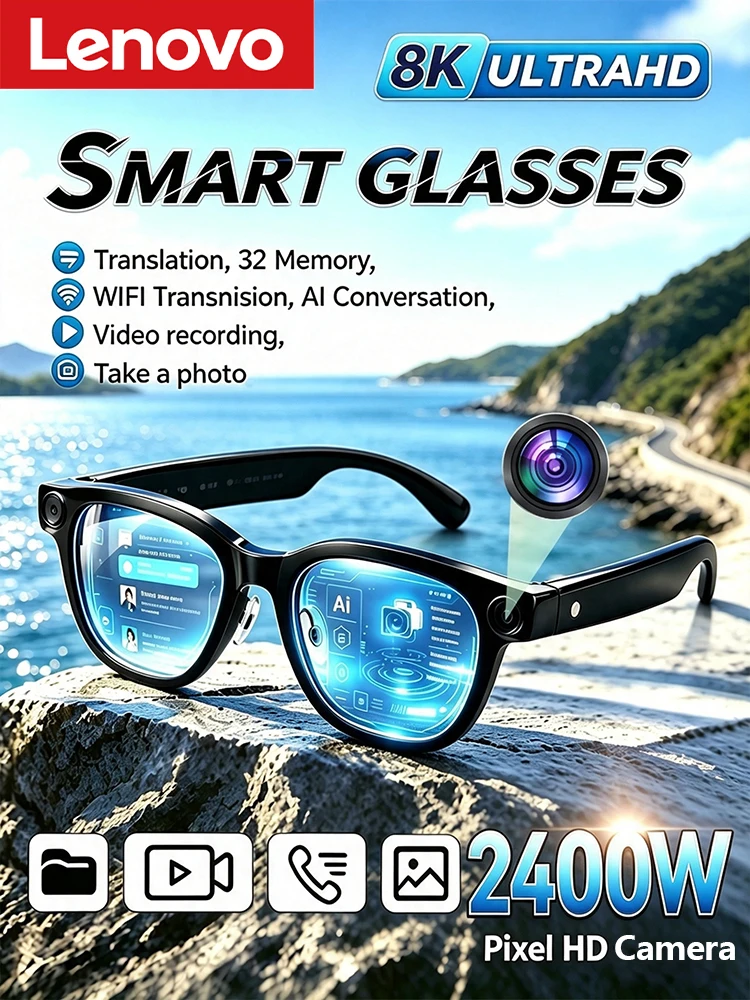 Okulary Lenovo 2026 Nowe 8K HD Smart Glasses z Kamerą 2400W Pikseli, Zdjęcia, Tłumaczenie AI, Rozmowy, Nagrywanie, Muzyka, Inteligentne Okulary — zdjęcie produktu 7