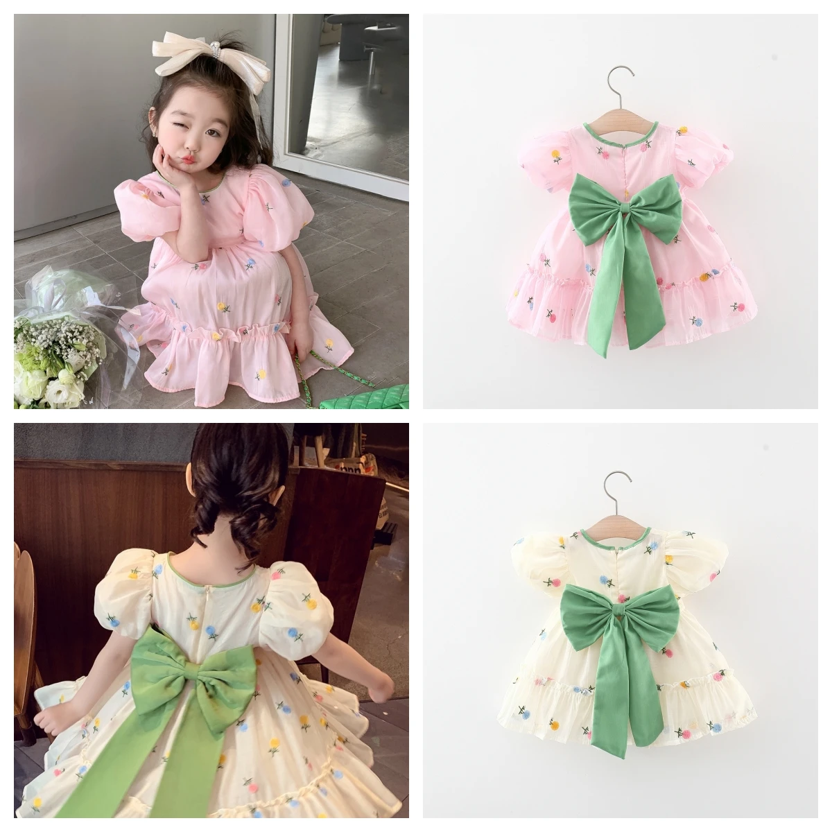 Summer Baby Birthday Dress Girls' Party Christmas Bubble Sleeves Beautiful Skirt Children'S Sweet Embroidered Clothes