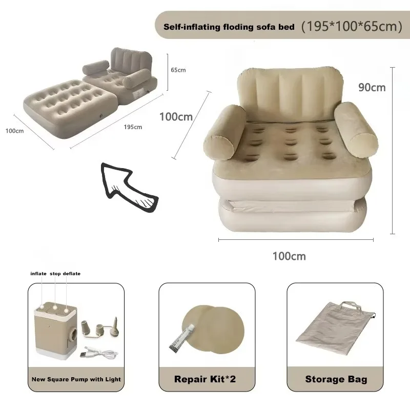 In Stock Heavy-duty Folding Inflatable Air Sofa Single Blow Up Couch Chair for Adults Outdoor Camping Picnic Beach Travel