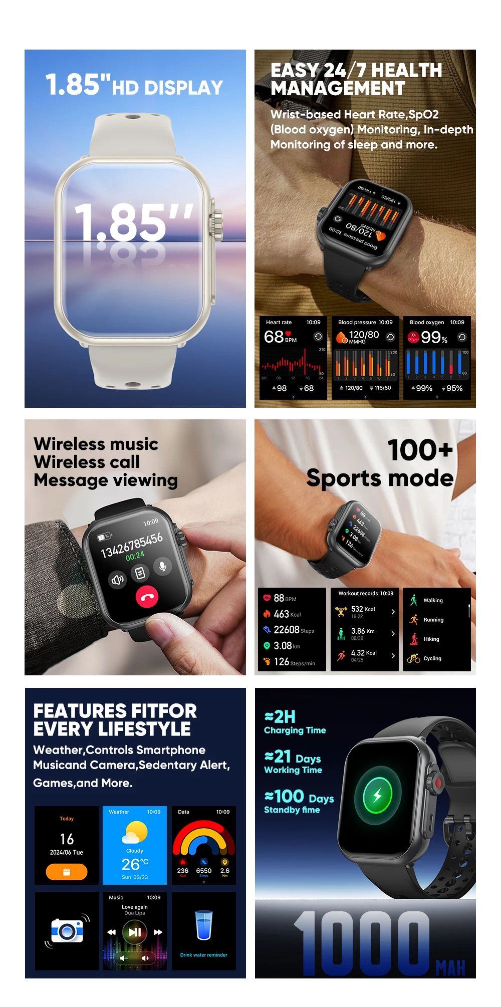 2026 Neue Uhr Ultra 2 SE Männer Frauen 1000 mAh Batterie Herzfrequenz Bluetooth Anruf 100 + Sport GPS Track IP68 Wasserdichte Intelligente Uhren – Detail 2