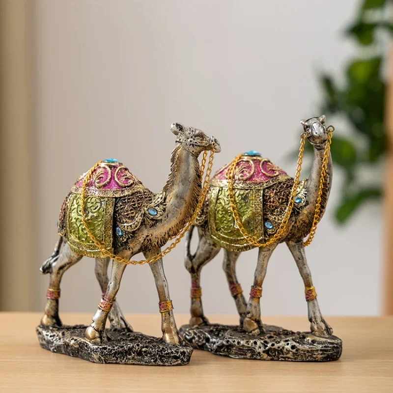 Vintage Couple Camel Miniature Color Painted Resin Racing Dromedary Figurine Arabian Pet Home Decor Art Ornament Craft Souvenir