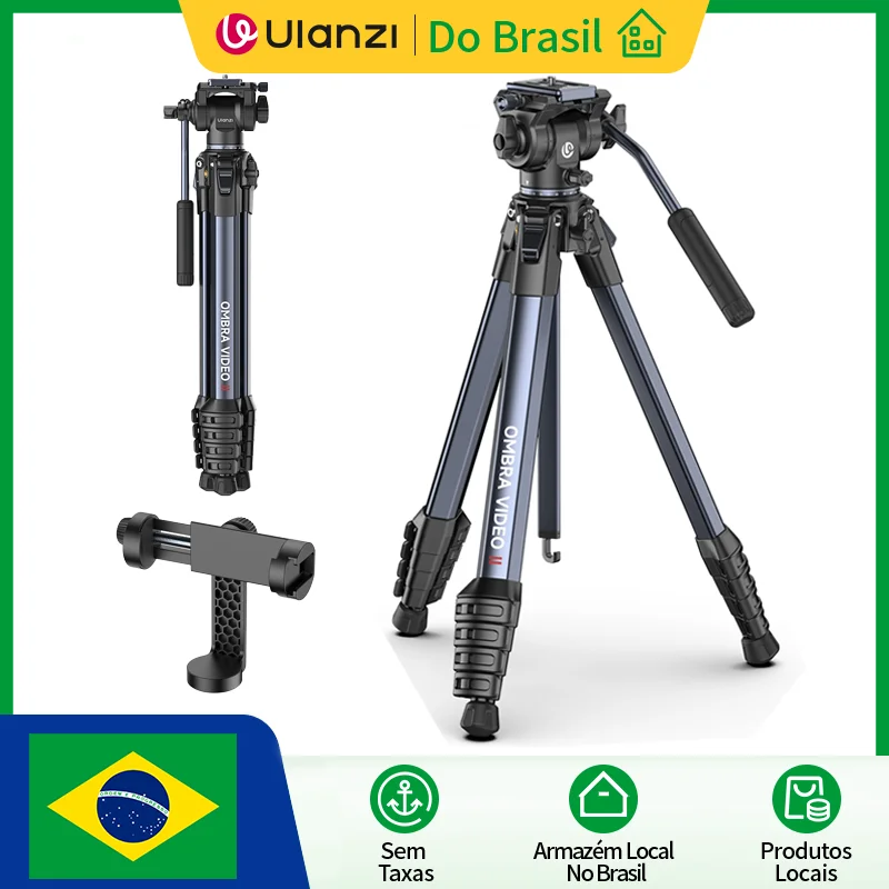 Ulanzi OMBRA VIDEO II 1.57M Tripé de câmera de viagem profissional de liberação rápida com suporte de cabeça esférica panorâmica 360 Tiro de baixo ângulo