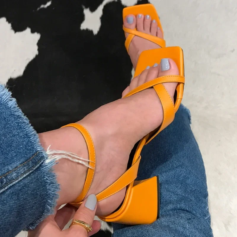 Women\'s Sandals Summer New Sexy Open-toe Buckle High Heels Fashion Green Clip Toe Zapatillas Mujer Comfortable Casual Shoes