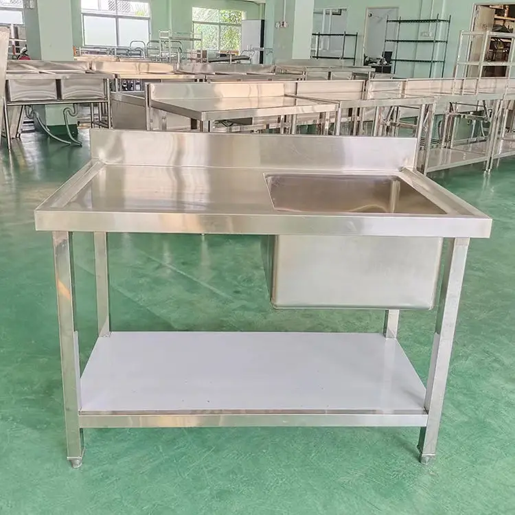 Commercial Kitchen Heavy Duty Stainless Steel Work Table Outdoor Sink Table for Restaurant