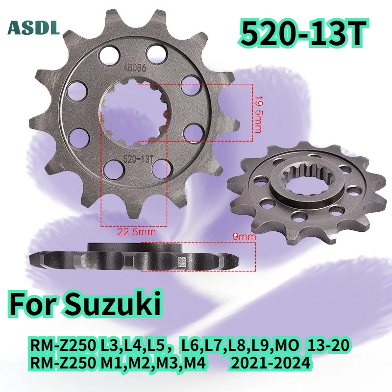 520 Chain 13T Motorcycle Parts Front Sprocket for Suzuki RM-Z250 L3 L4 L5 L6 L7 L8 L9 MO 2013-2020 RMZ250 M1 M2 M3 M4 2021-2024