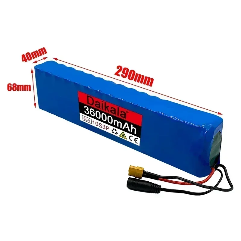 Rechargeable Lithium Battery 10S3P 36V 36Ah 18650 600W, Used for Bicycles, Scooters, and Electric Vehicles with BMS