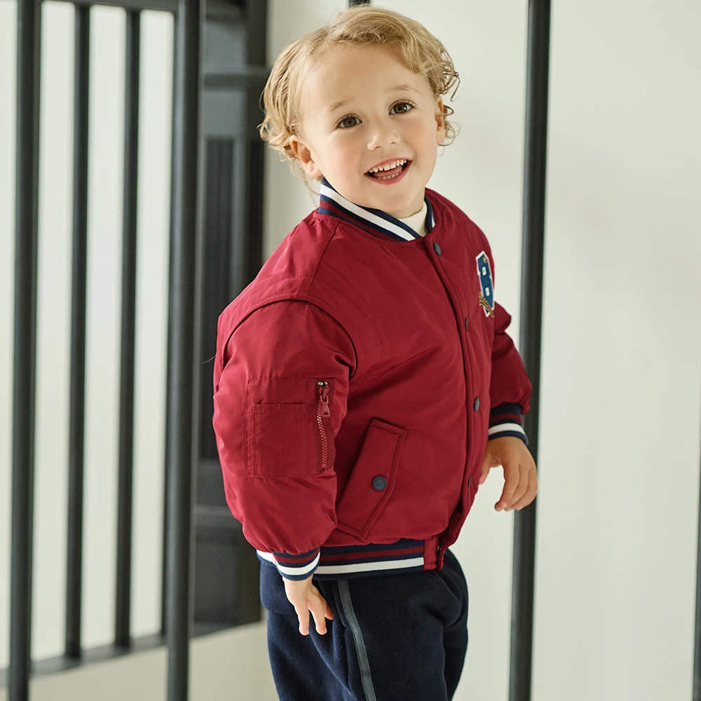 Dave Bella Boys Red Winter Warm Cotton-padded Jacket Children Thicken Baseball Coats 1-7 Years Kids Outwear Clothes DB4264607