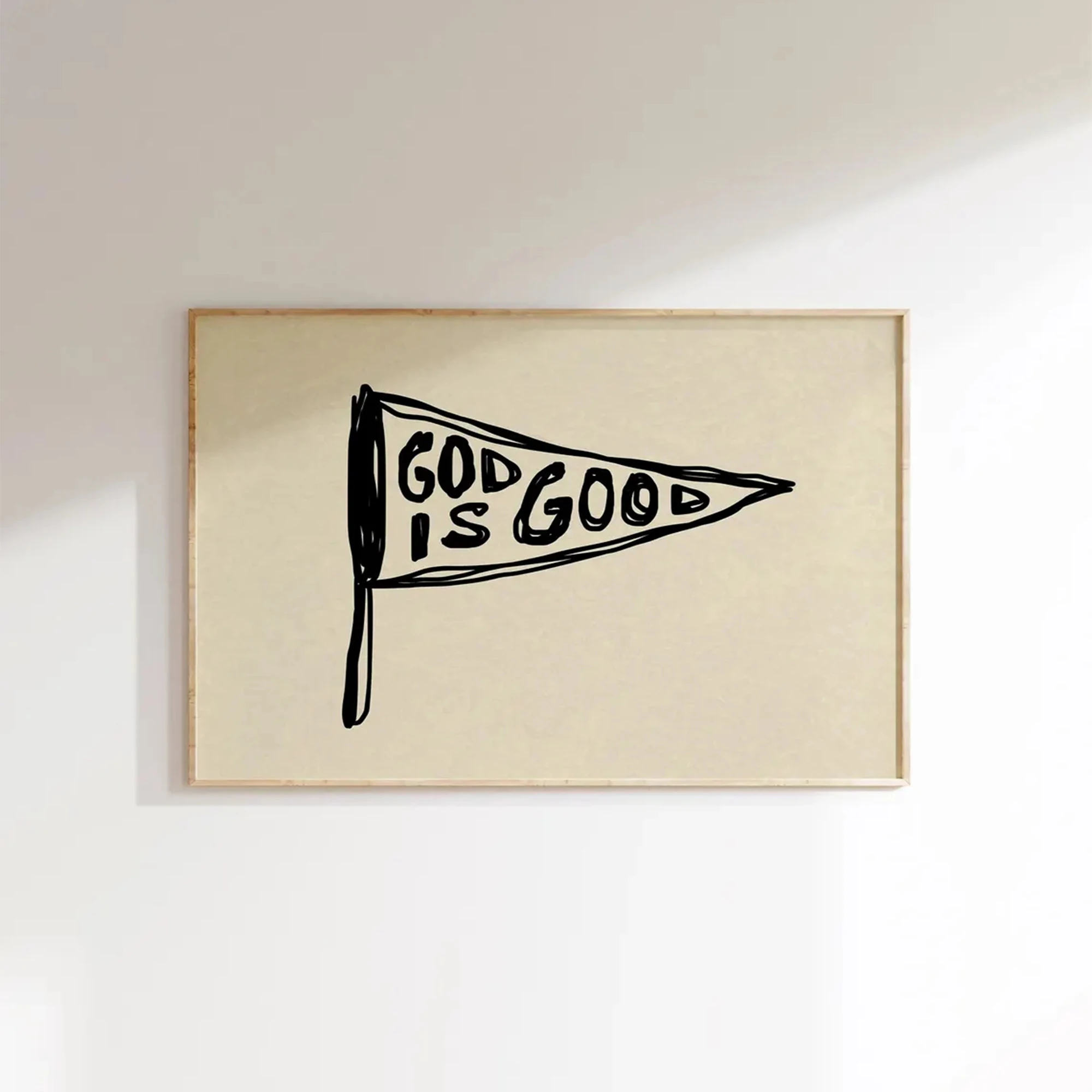 Moderner, minimalistischer Wimpel mit Sprüchen „God Is Good“, Wandkunstdruck, Leinwandgemälde, Poster, Bild für Wohnzimmer, Schlafzimmer, Heimdekoration