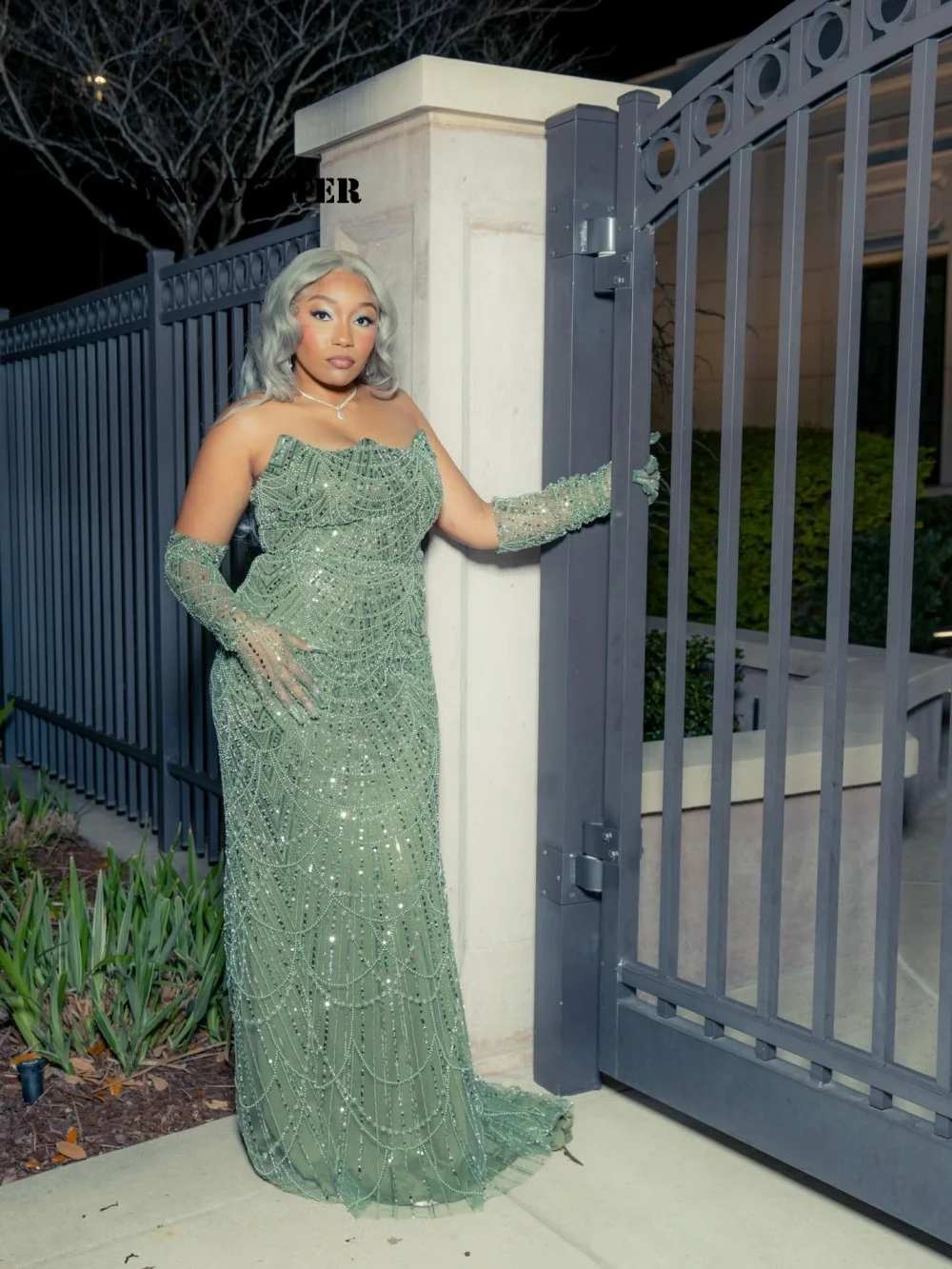 

Sage Green Beading Prom Dresses Black Girls 2026 With Gloves Strapless Birthday Luxury Dress Graduation Gown Customized