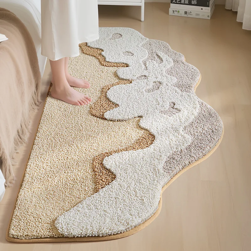 Ocean Wave Beach Bedside Rug, 3D Plush Surface Carpet, Decorative Mat for Living Room, Absorbent Non Slip Bath Mat for Bathtub