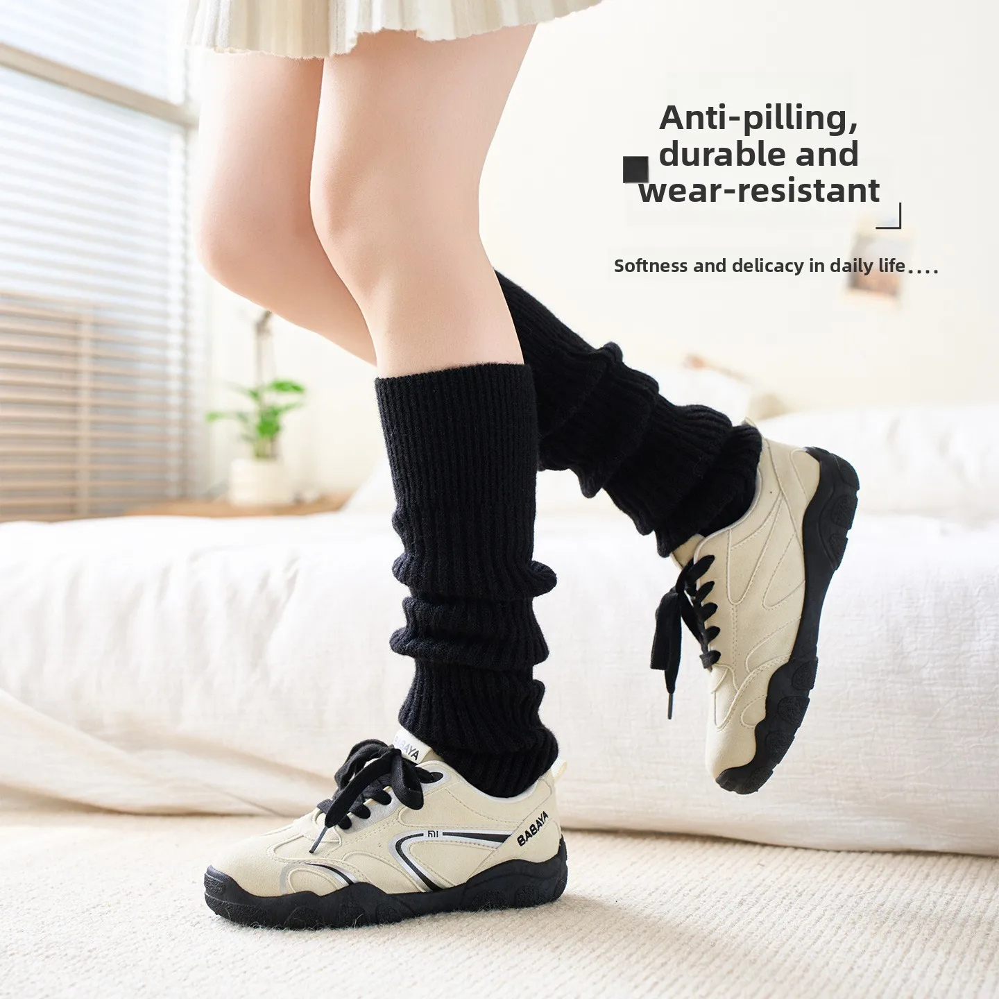 1 Pair Womens Autumn Winter Solid Color Knitted Warm Socks Suitable for JK Lolita Style Soft Comfortable female Casual Calf Sock
