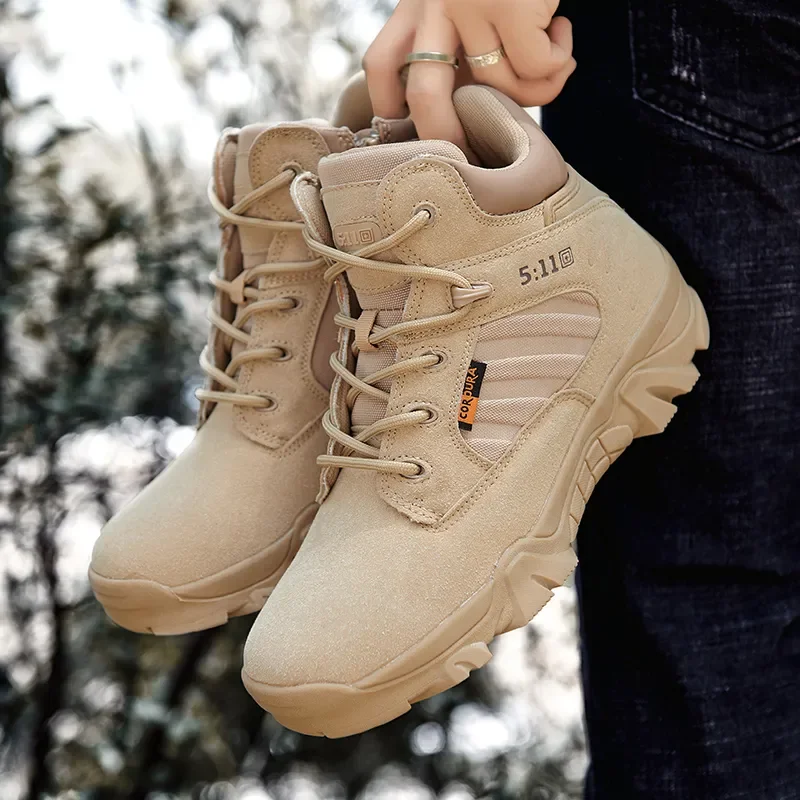 Professional Tactical Military Boots Men Trekking Hiking Boot Comfortable Leather Ankle Boot Man Police Desert Work Shoes Safety