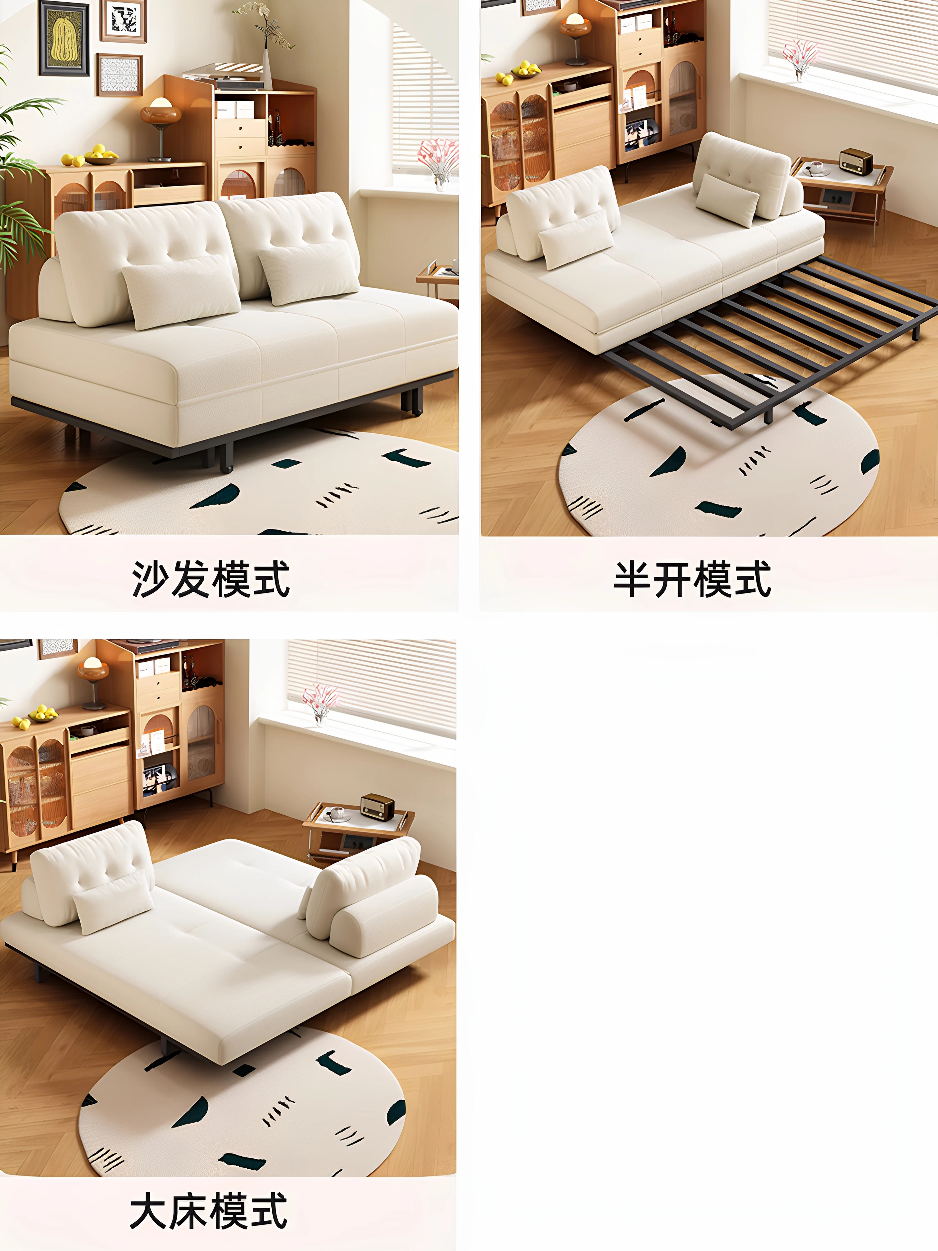 Cream wind tatami sofa bed, foldable small apartment living room study double retractable dual-purpose multi-functional balcony