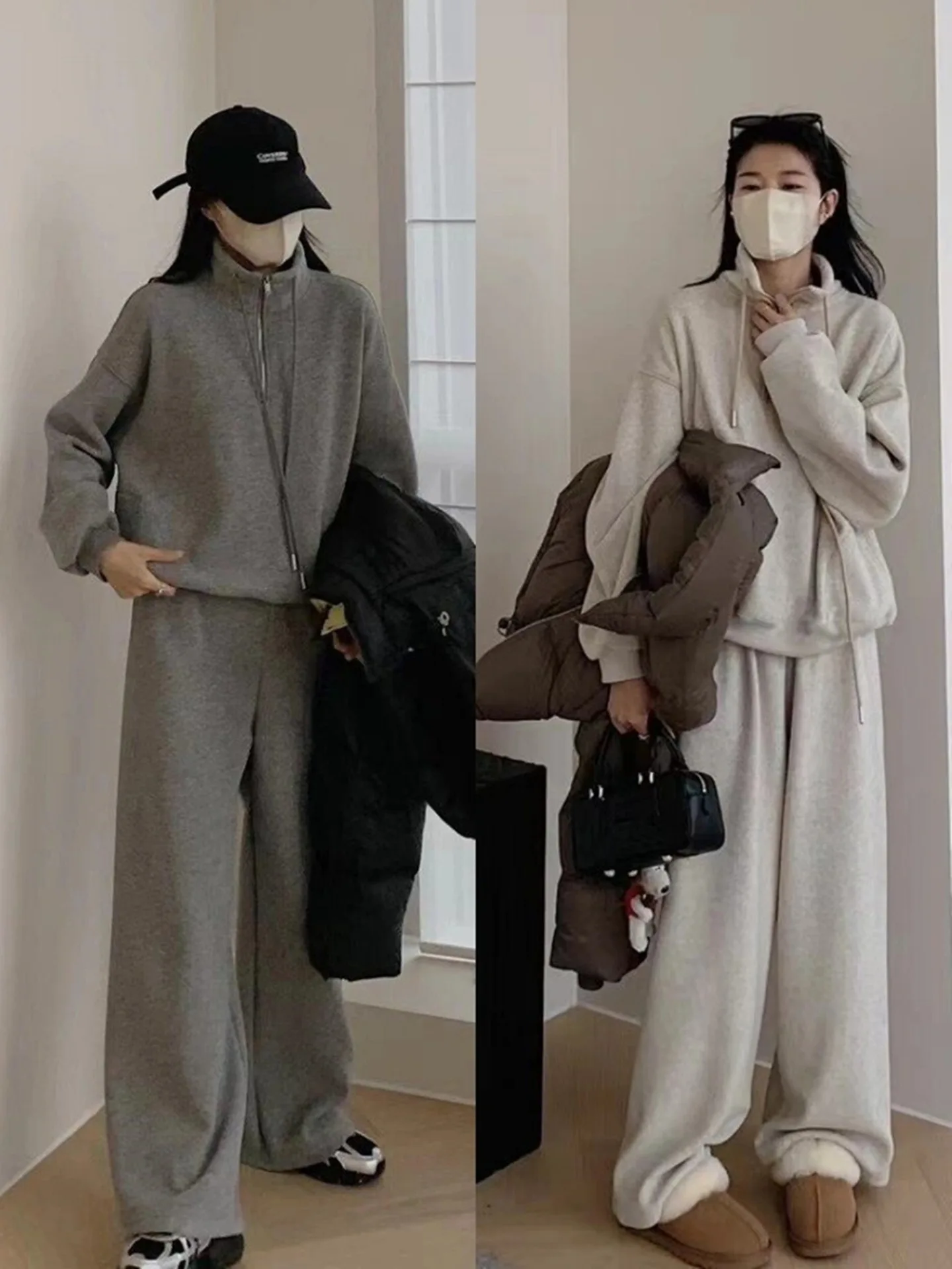 ladies'-casual-spor-two-piece-set-autumn-winter-loose-slimming-faionable-fce-lined-camere-sweatirt-wide-leg-pants