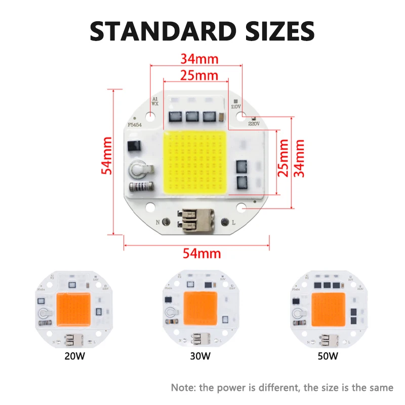 Senza saldatura 50W 30W 20W COB LED Chip per faretto proiettore lampada per la crescita delle piante AC 220V 110V perline di luce integrate in