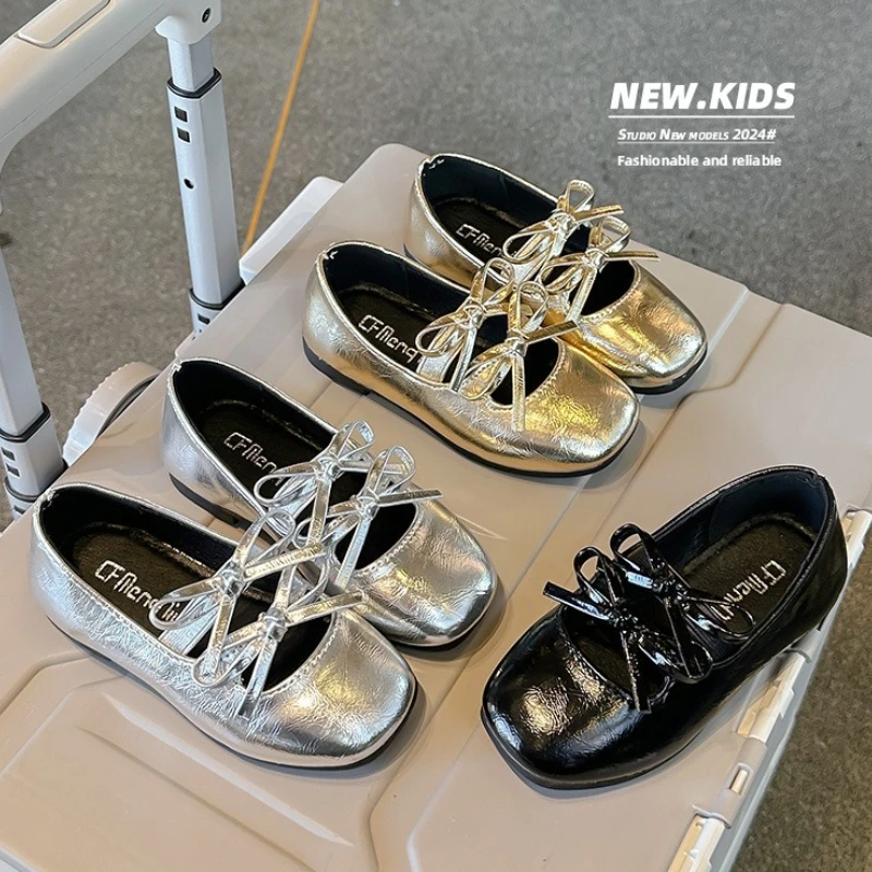 

Spring Autumn Child Princess Women's Shoe2026New Korean Style Soft Bottom Sweet Bow Dancing Girl Party Versatile Leather Shoes