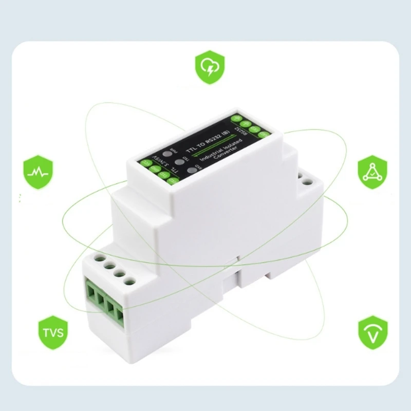 Convertidor serie aislado TTL carril DIN 652F a RS232 Aislamiento múltiple dúplex completo