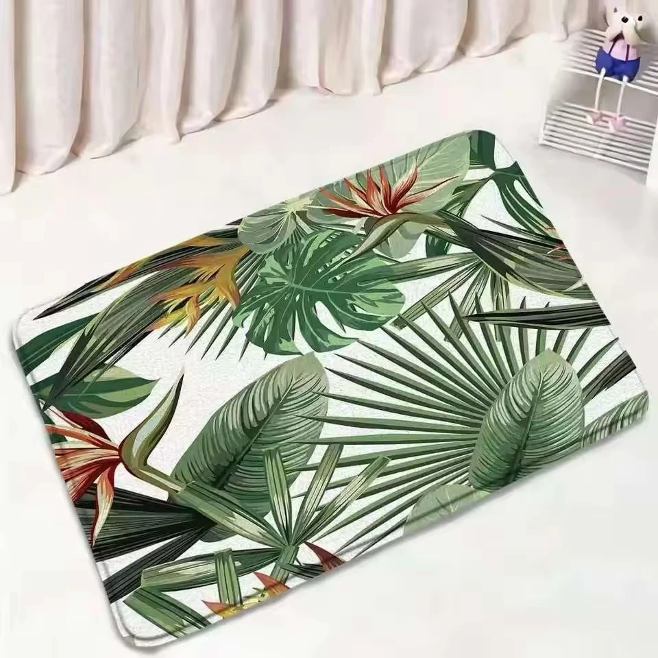 

VIKAMA Flat-Printed Crystal Velvet Carpet, Plant And Flower Entrance Door Bathroom Water-Absorbing Non-Slip Mat, Home Decoration