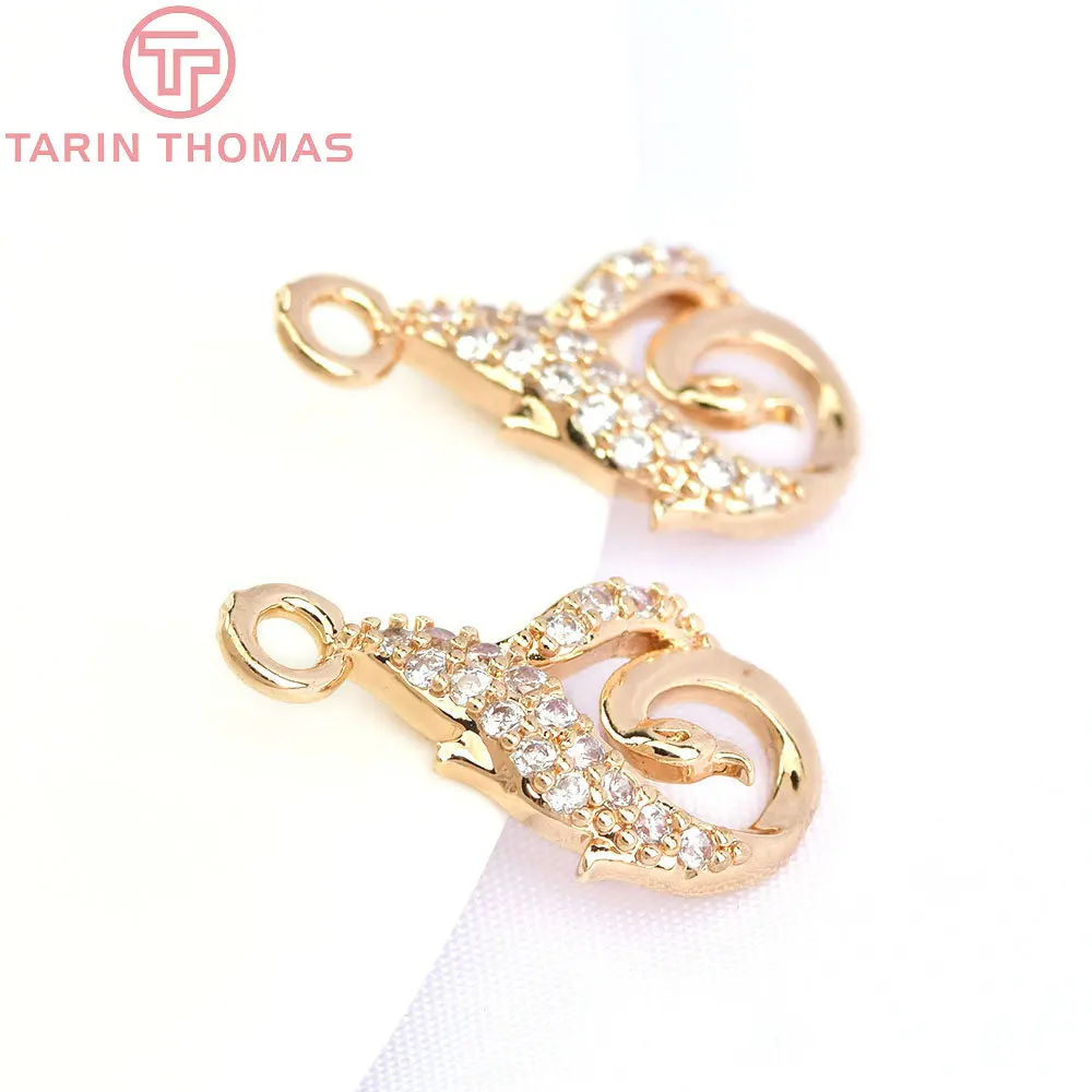 (6170) 10PCS 10x14.5MM 24K Gold Color Brass with Zircon Swan Charms Pendants High Quality DIY Jewelry Making Findings Wholesale