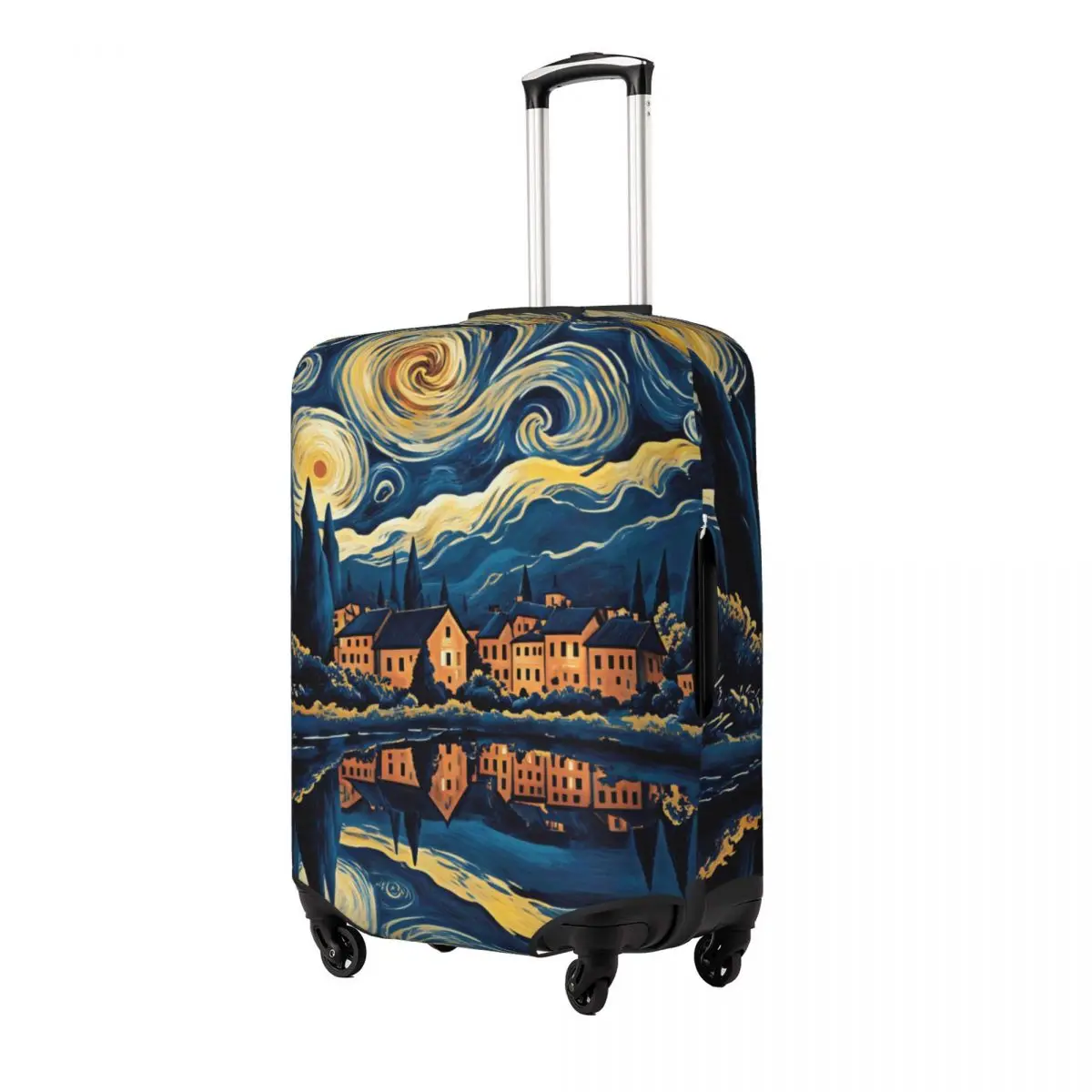 Starry Night Van Gogh Lake Water Reflection Village House Suitcase Cover Flight Fun Luggage Accesories Business Protector