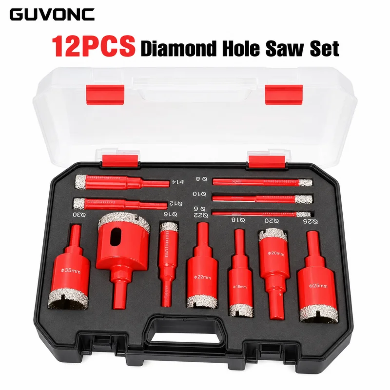 12Pcs Diamond Coated Hole Saw Drill Bits 6‑35mm with Case for Tile Porcelain Marble DIY Tools