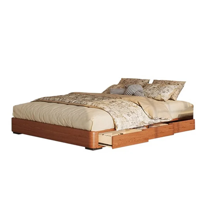 

Medieval style no bedside storage, solid wood bed small apartment with drawers, ash wood flush edge minimalist