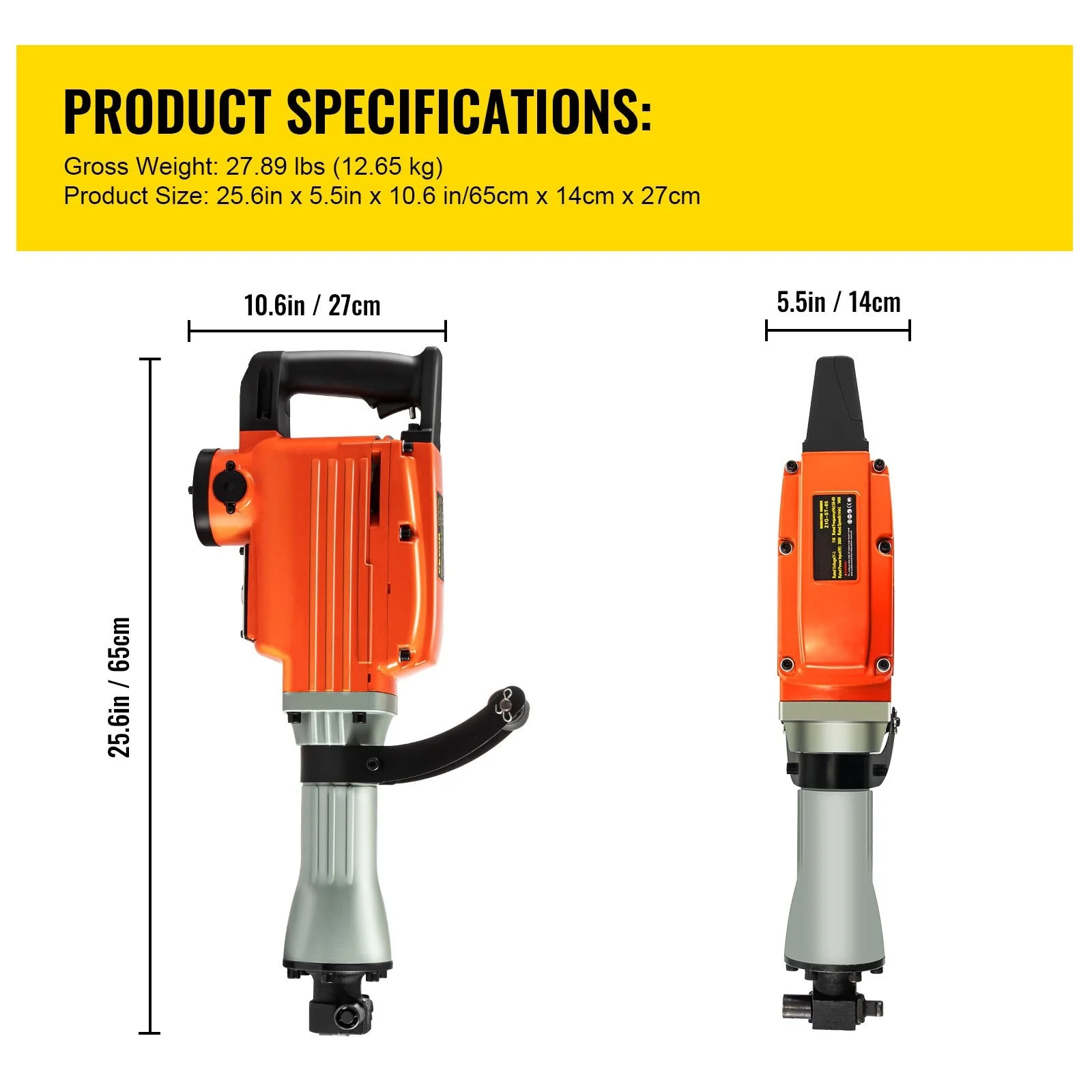 2200W Electric Demolition Jack Hammer 4 Bits Clay Spade Chisel & Scraping Chisel & Flat Chisel & Pointed Chisel 1400 RPM