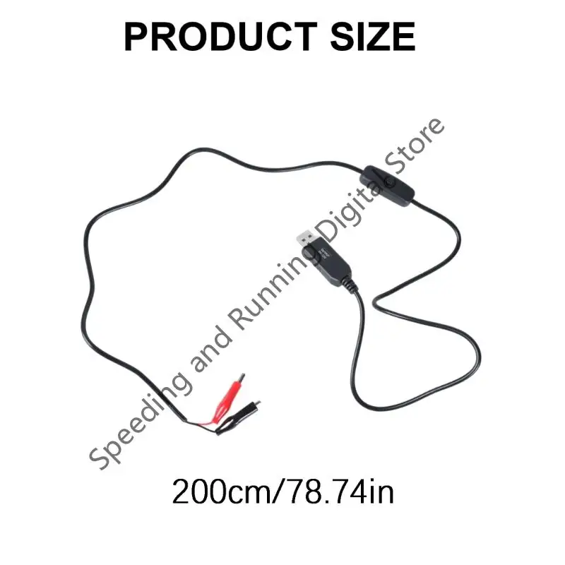 200CM 5V to 12V Test Cilp To USB Male Connector Adapter Test Clamp Clip Power Cable with On‑Off