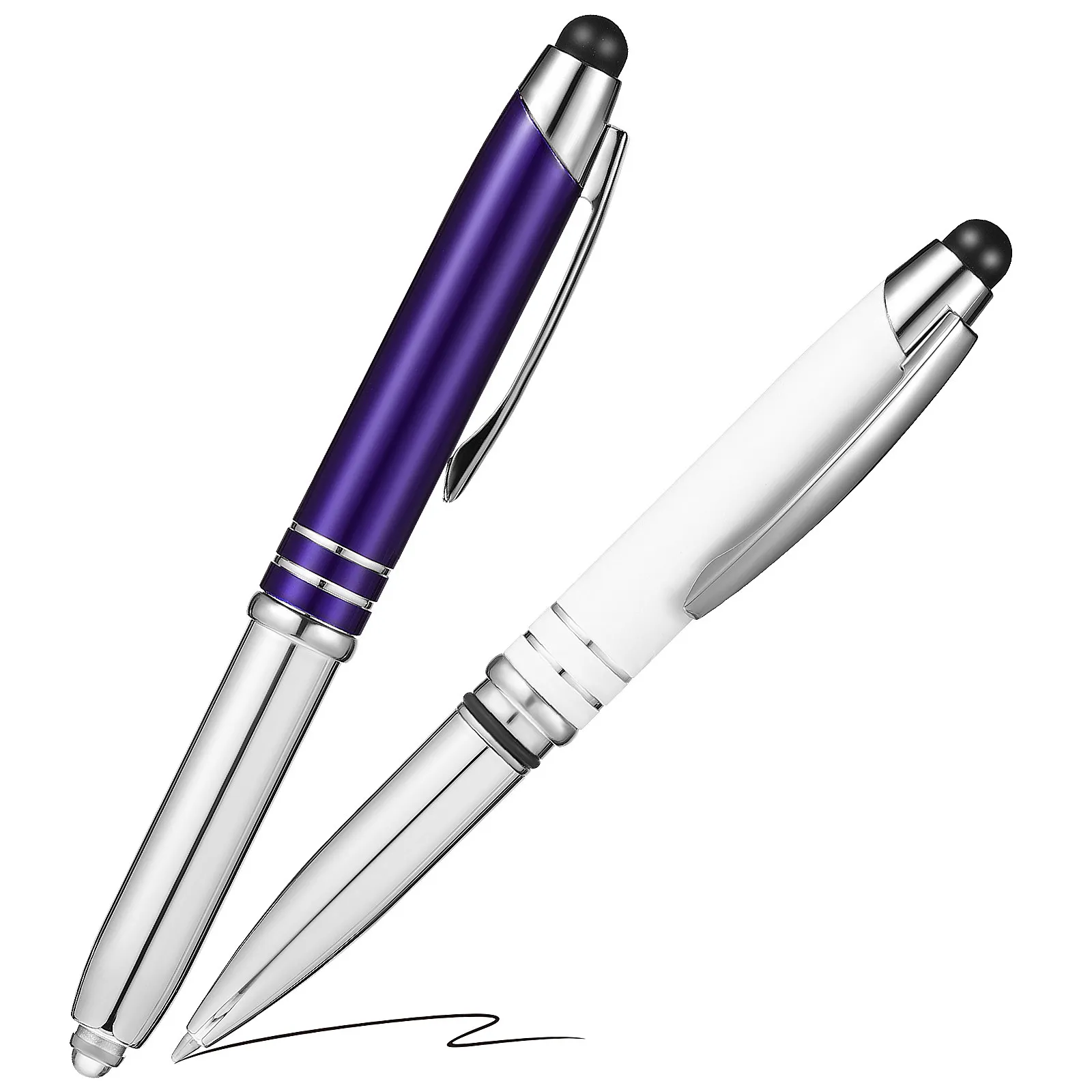 

Набор из 2 ручек 3-в-1: шариковая ручка, LED-фонарик, стилус для сенсорных экранов (совместим с телефонами и планшетами), с плавным письмом, металлический корпус